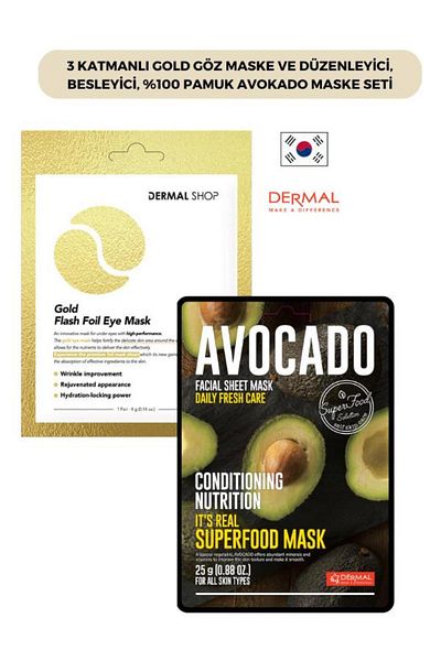 Dermal 3 Layer Gold Eye Mask 4 Gr. And Regulating Nourishing 100% Cotton Avocado Mask 25 Gr.