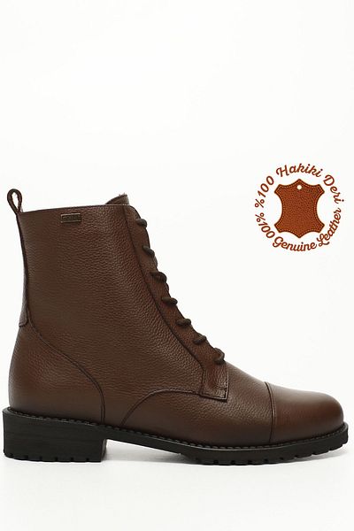 GÖNDERİ(R) Women's Coffee Floater Zippered Rubber Sole Genuine Leather Boots