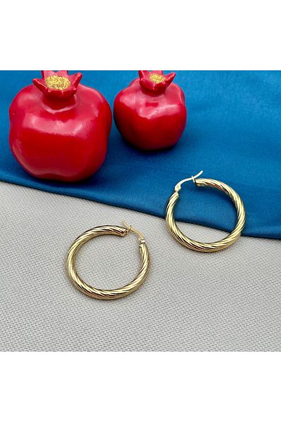 Opia Takı & Aksesuar Women's Steel Pipe Hoop Gold Earrings