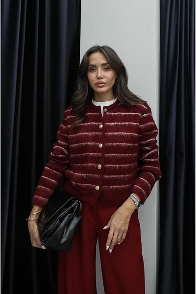 Havoş Burgundy Striped Ribbed Cardigan