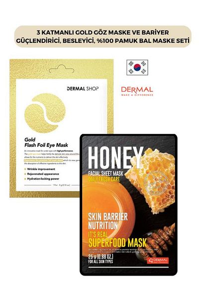 Dermal Gold 3-Layer Eye Mask and Barrier - Strengthening and Nourishing, 100% Cotton Honey Mask Set