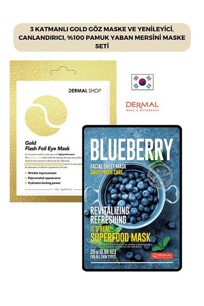 Dermal Gold Color 3 Layer Eye Mask and Renewal - Refreshing, 100% Cotton Blueberry