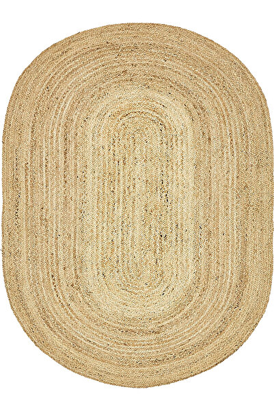 kilim home Boho 974 Oval Doğal Jüt Rengi Örgü Yuvarlak Natural Çift Taraflı Halı