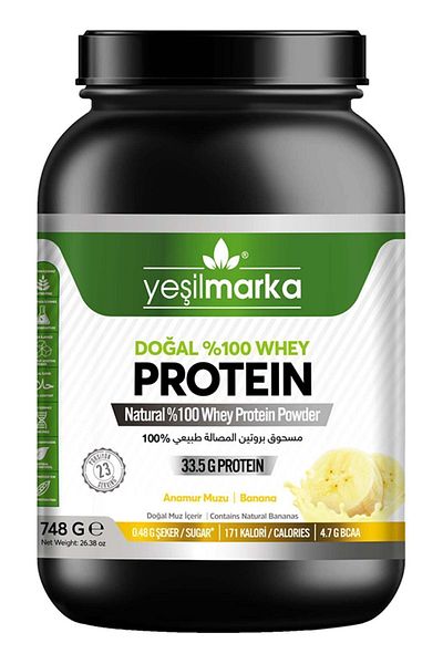 yeşilmarka Natural Whey Protein Powder - Anamur Banana 748g - Real Banana Powder - Does Not Contain Artificial Sweetener!