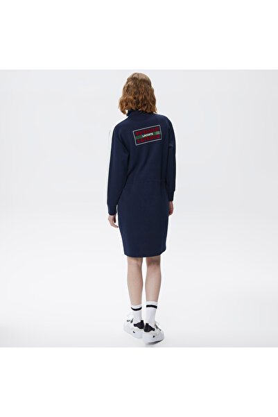 Lacoste Kadın Loose Fit Uzun Kollu Dik Yaka Baskılı Lacivert Elbise