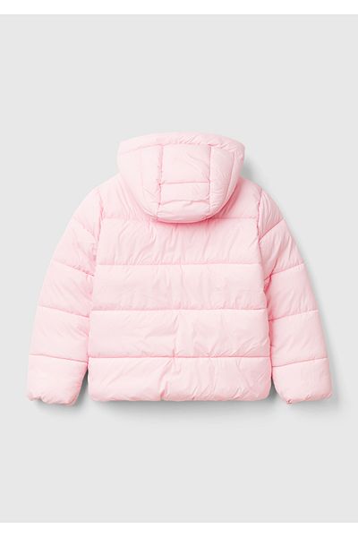 United Colors of Benetton Girl's Pink Left Chest Logo Embroidered Pocket Hooded High Collar Coat