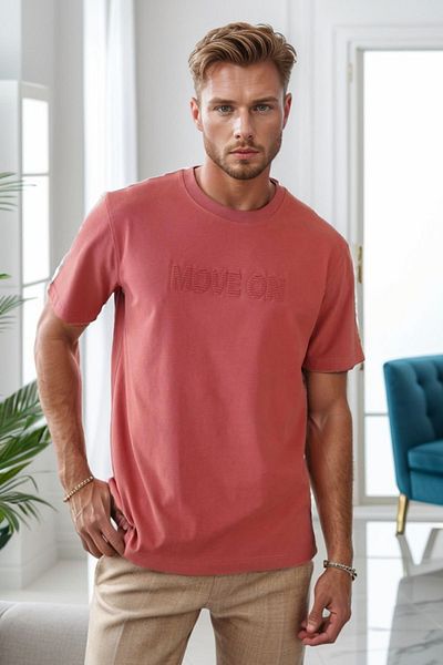 Mogi Butik Ανδρικό μπλουζάκι με χτενισμένο βαμβάκι με κανονική εφαρμογή με έγχυση 3062