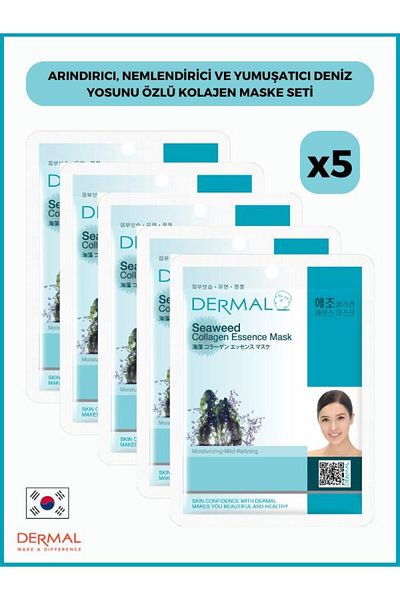 Dermal 23gr 5 Pieces Seaweed Extract Collagen Mask - Purifying, Moisturizing and Softening