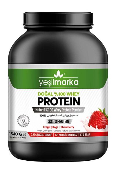 yeşilmarka Natural Whey Protein Powder– Agate Strawberry 1540g- Contains Real Strawberry- High Protein