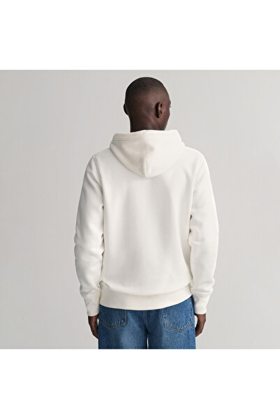 Gant Erkek Beyaz Regular Fit Kapüşonlu Logolu Sweatshirt