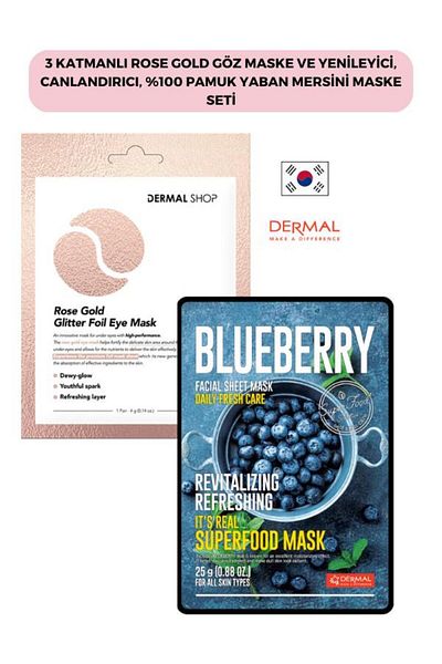 Dermal Rose Gold 3-Layer Eye Mask and Renewal - Refreshing 100% Cotton Myrtle Set