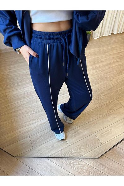 Club Floral Fashıon Striped Women's Tracksuit Set with Piping