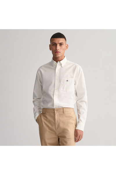 Gant Erkek Beyaz Regular Fit Logolu Gömlek