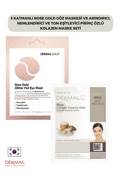 Dermal Rose Gold 3-layer Eye Mask - Purifying, Moisturizing and Tone Equalizing Rice Extract Collagen M