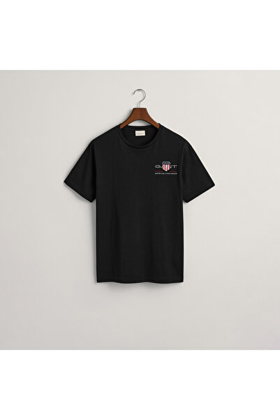 Gant Erkek Siyah Regular Fit Bisiklet Yaka Logolu T-shirt