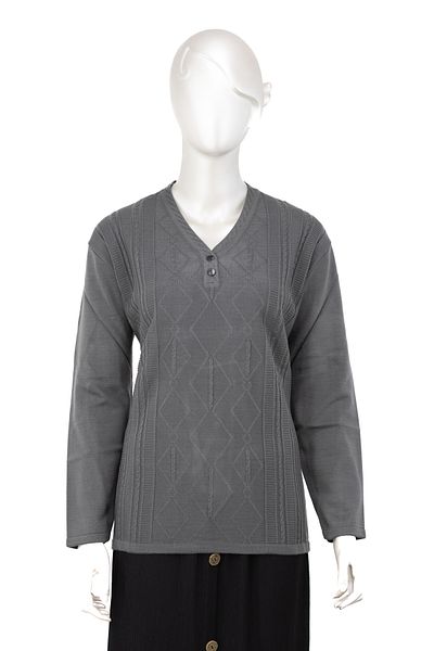 Oppland Tricotaj de iarnă din lână pentru femei Pulover pentru mamă, cu doi nasturi, decolteu în V, lycra, croială confortabilă, model complet