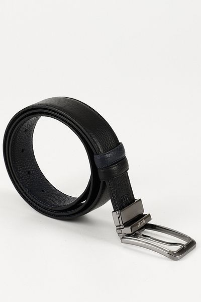 GÖNDERİ(R) Men's Black to Navy Blue Genuine Leather 3.5 cm Double Sided Classic Belt