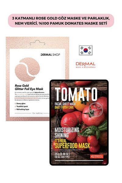 Dermal Rose Gold 3-Layer Eye Mask and Shine Set - 100% Cotton, Moisturizing