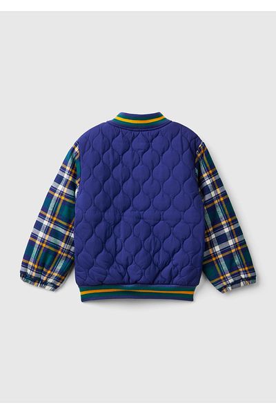 United Colors of Benetton Boy's Navy Blue Chest Embroidered Zippered Jacket with Pockets and Color Detail on Sleeves