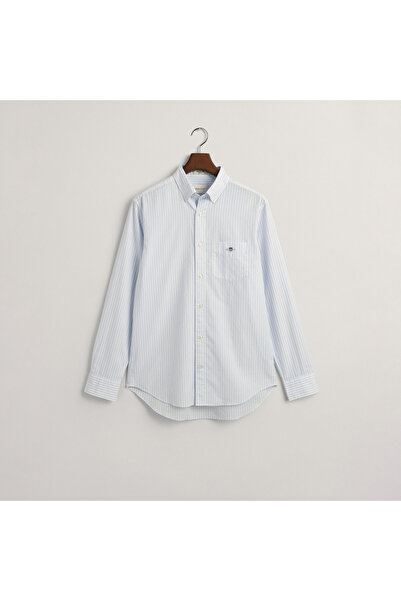 Gant Erkek Mavi Regular Fit Düğmeli Yaka Çizgili Gömlek