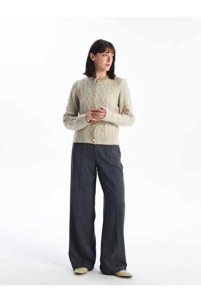 LC Waikiki Gray Standard Fit Straight Wide Leg Women's Trousers