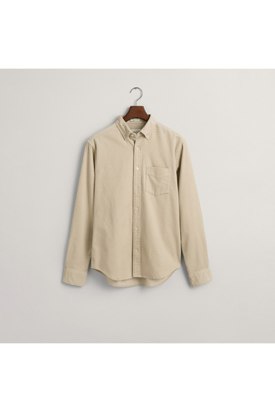 Gant Erkek Bej Regular Fit Düğmeli Yaka Kadife Gömlek
