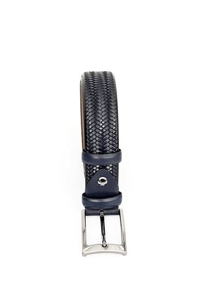 GÖNDERİ(R) Navy Blue Antique Gön Genuine Leather Braided Patterned Men's Belt 13444
