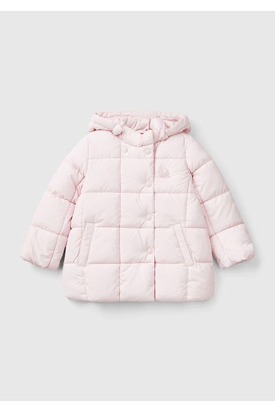 United Colors of Benetton Girl's Light Pink Pufa Coat with Benetton Logo