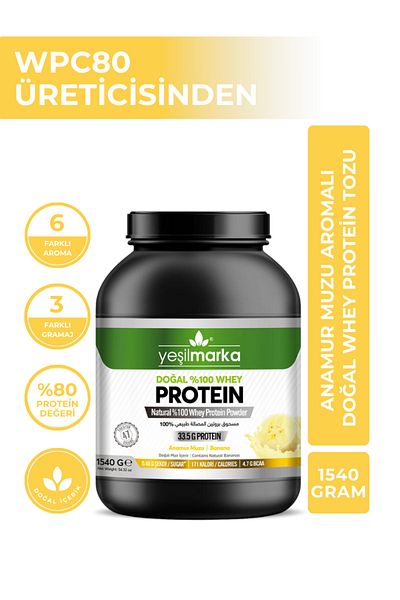yeşilmarka Natural Whey Protein Powder - Anamur Banana 1540g - Contains only 80% Protein Containing Whey Protein