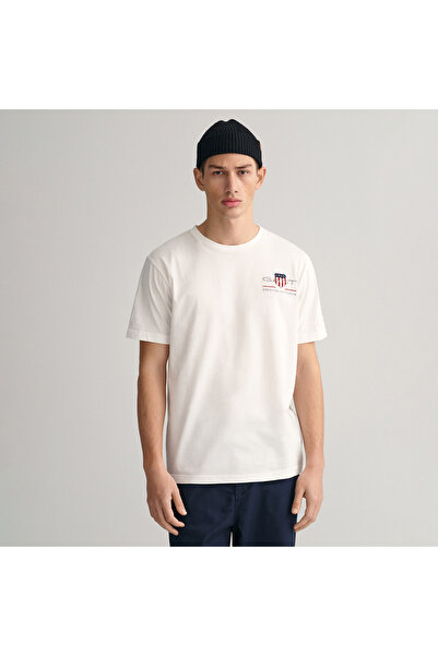 Gant Erkek Beyaz Regular Fit Bisiklet Yaka Logolu T-shirt