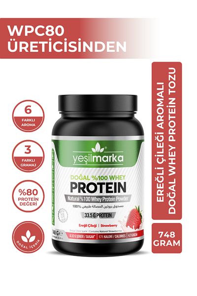 yeşilmarka Natural Whey Protein Powder– Erequito Strawberry 748g- Contains Liophilized Strawberry Powder- No Aspartame