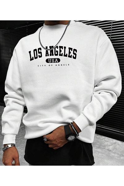 NO 601 Ανδρικό φούτερ White Losangeles Printed - Crew Neck