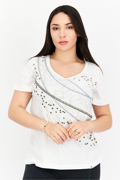Champion Women Sportswear Fit Short Sleeve Outdoor Top, White Combo