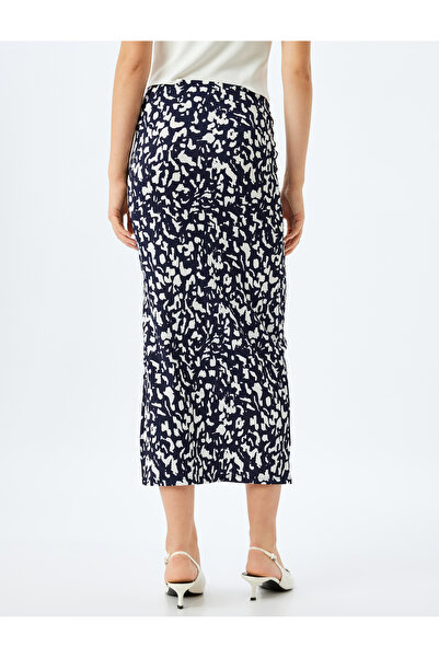 Koton Slim Fit Drape Detaylı Midi Boy Desenli Yırtmaçlı Etek