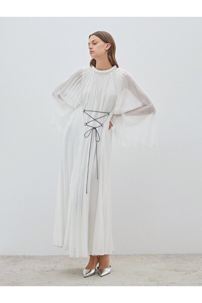 BAQA Cross Tied Pleated White Dress