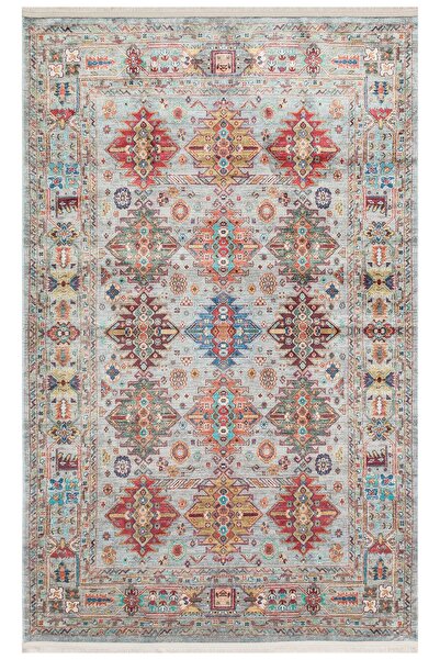 Eko Halı ANTIQUE ATK 06 AQUA Kolay kullanımlı Kaymaz Karabağ ve Antik Desenlere Sahip Yıkanabilir Makine Hal