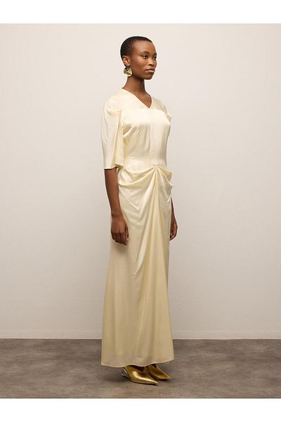 BAQA Pleated Detailed Half Sleeve V-Neck Dress