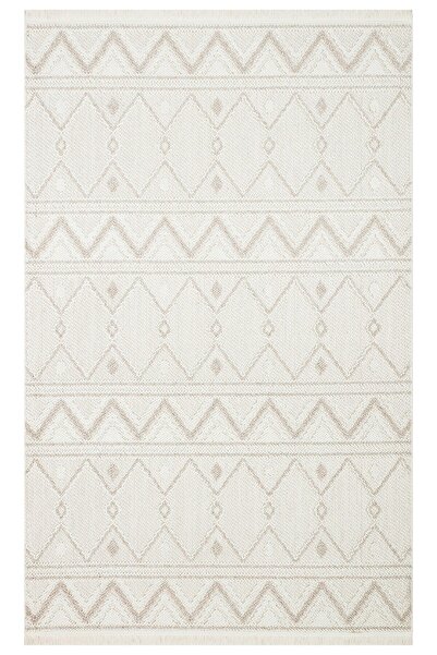 Eko Halı MOTTO MOT 03 WHITE BEIGE Yumuşak Tuşeli Örgü Dokuma Modern Makine Ha...