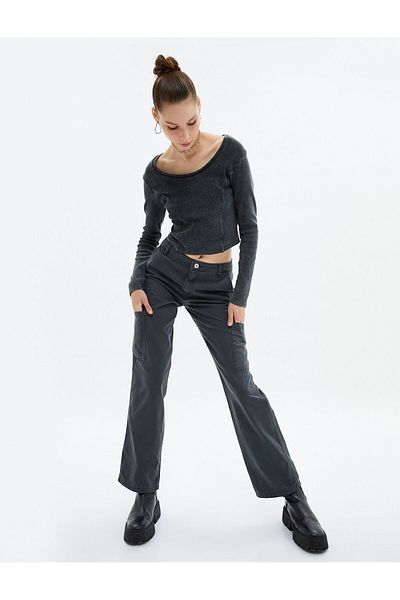 Koton Cargo Pants Faded Effect Straight Leg Regular Cut Pocketed Cotton - Eve Jean