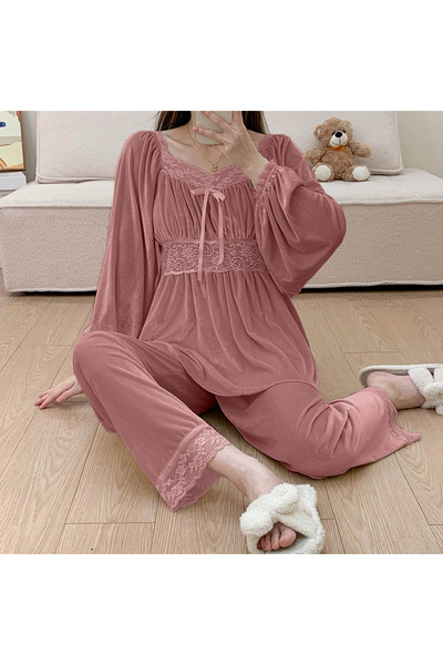 moda4b Kadın Kadife Pijama Takimi 90, Açık Pembe