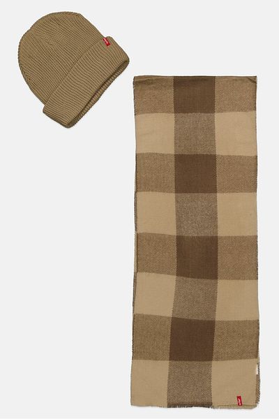Levi's Men 2 Pieces Plaid And Scarf Set, Khaki
