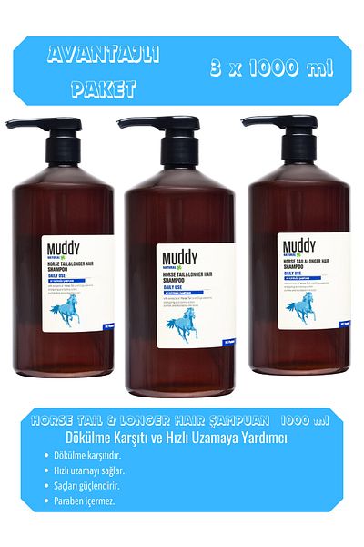 Muddy 1000 ml x 3 - HORSE TAIL Shampoo Anti-Spill and Expansion Aid