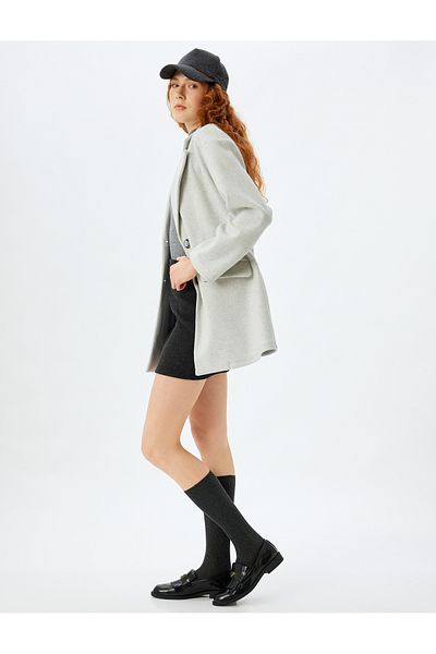 Koton Double Breasted Cashmere Coat with Buttoned Pockets