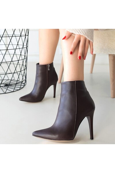 BESKAR Blan Brown Leather Heeled Boots