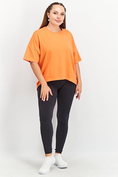 Tchibo Women Comfort Fit Short Sleeve Solid Training Top, Orange