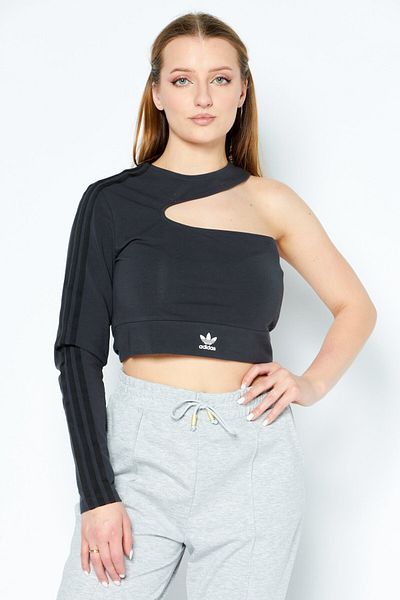 Adidas Originals Women Sportswear Fit One Shoulder Sleeve Running Tops, Dark Grey
