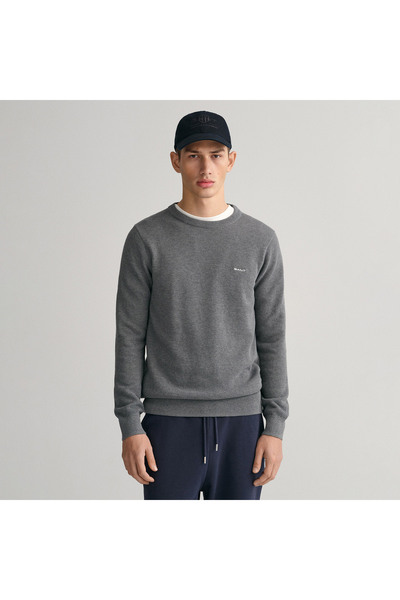 Gant Erkek Gri Regular Fit Bisiklet Yaka Kazak