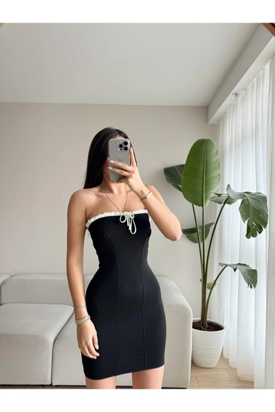Zoom Butik Bağlamalı BSK Straplez Elbise