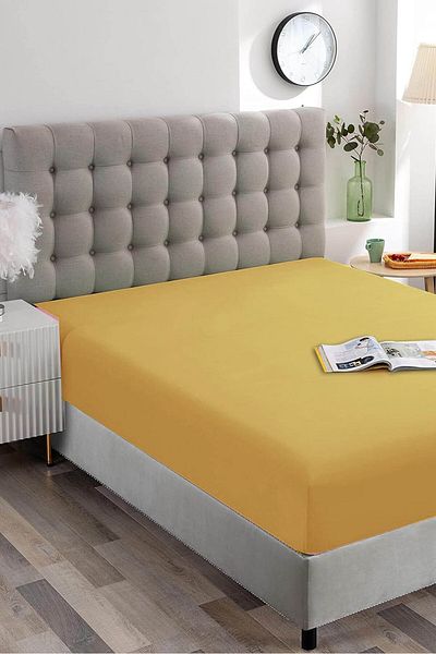 Rivaİstanbul Yellow Cotton Single Bed Sheet - Elastic, 100x200