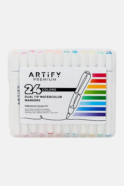 Artify 24 Color Dual Tip Watercolor Markers, White Combo